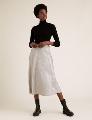 M&S Jersey Metallic Midi A-Line Skirt