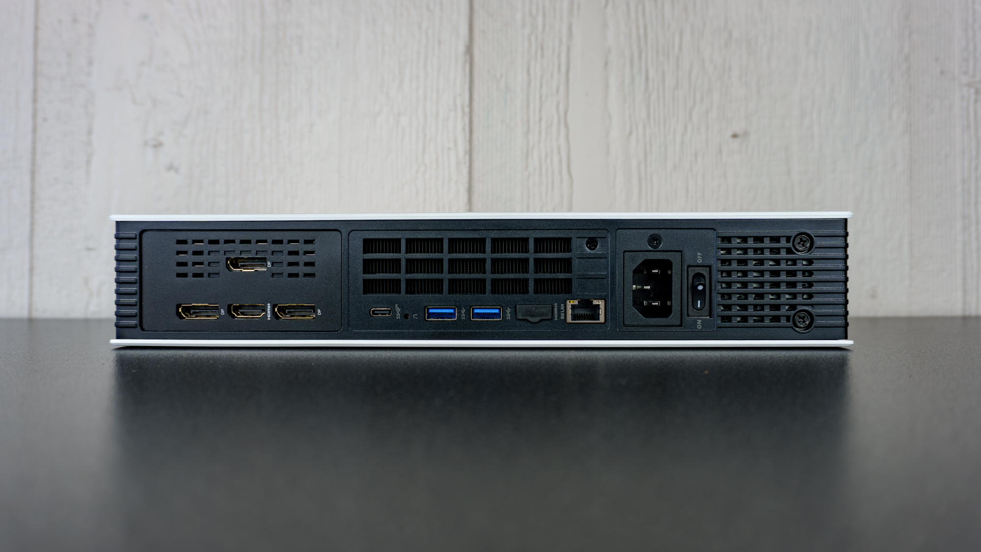 The rear ports of the Minisforum G1 Pro