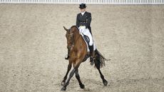 Lyndal Oatley showing off Sandro Boy's half pass.