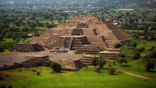 A photograph of the Pyramid of the Moon in Teotihuacan, Mexico