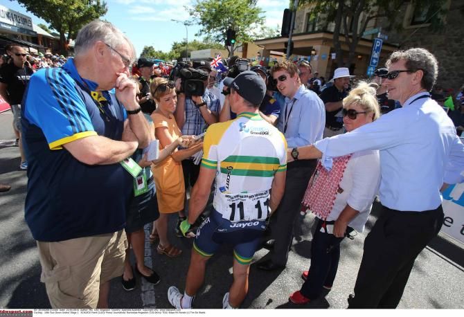 Simon Gerrans (Orica-GreenEdge) meets the press at the Tour Down Under.