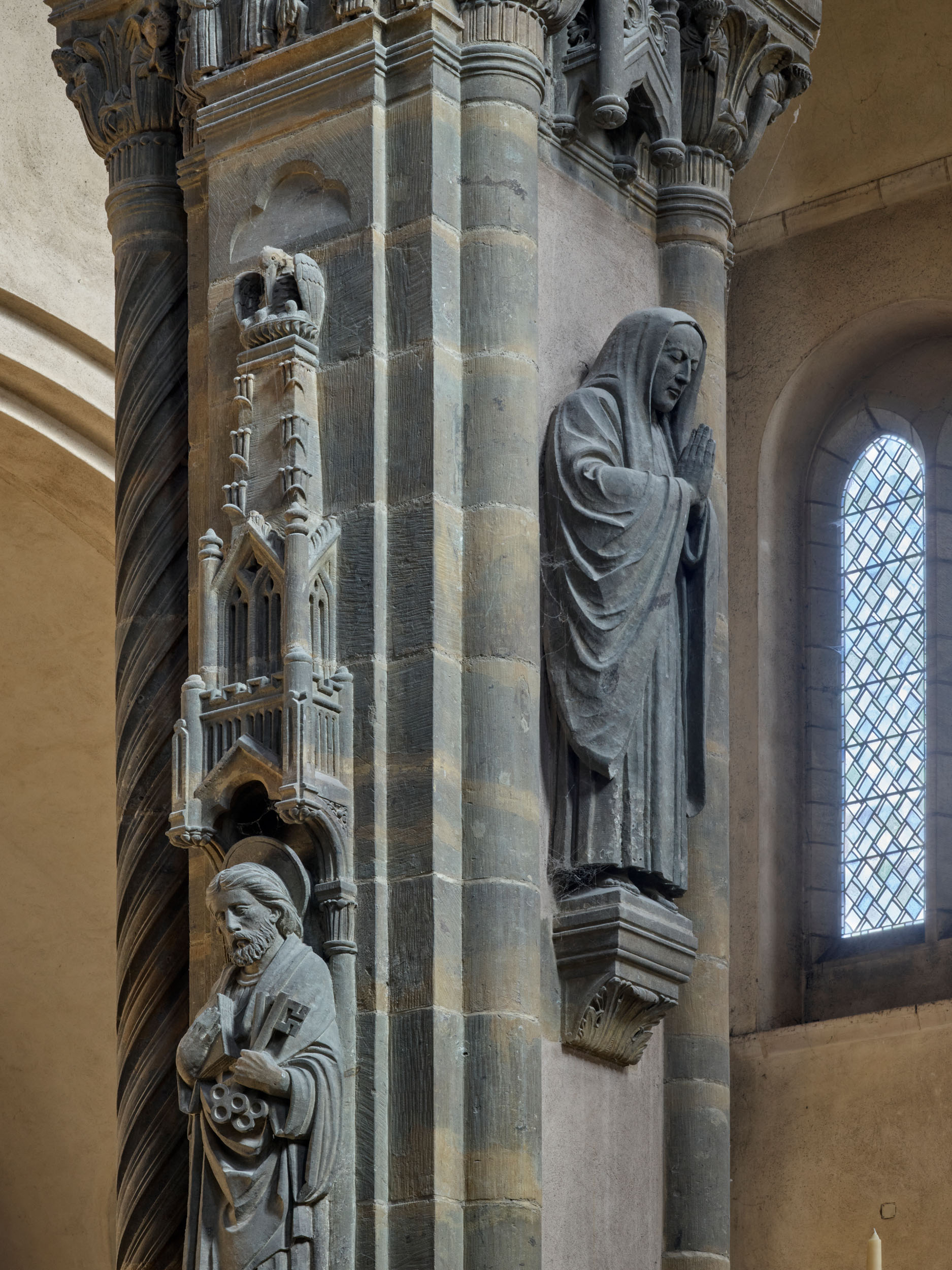 Sculpture on the central arch at Ampleforth Abbey in North Yorkshire