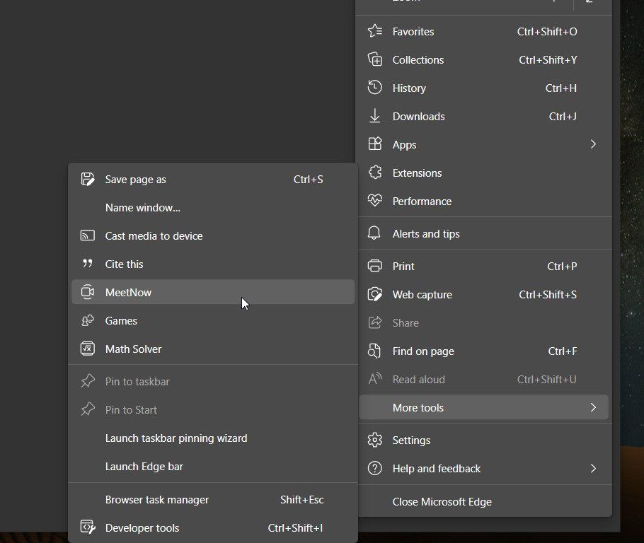 Skype Meet Now button in Edge