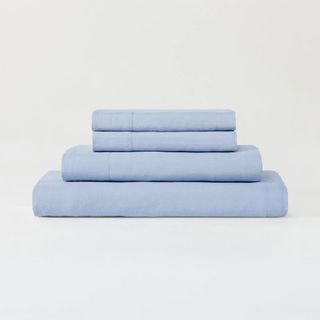 Pale blue linen sheets
