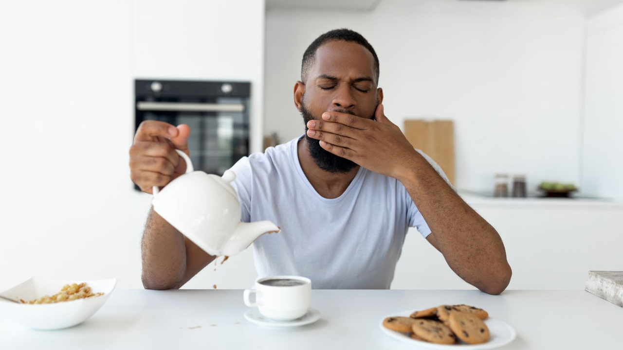 man eating breakfast