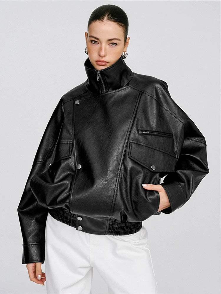 Lychee-Grain Faux Leather Jacket