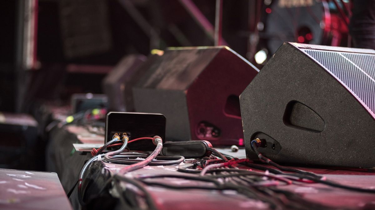 Wedge monitors on a live music stage