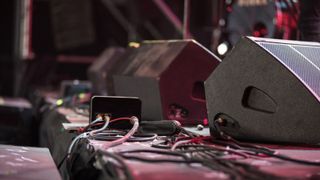 Wedge monitors on a live music stage