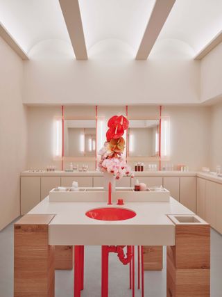 New York Glossier store interior with red accents