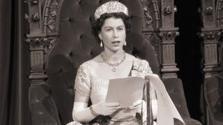 Queen Elizabeth II becomes the first reigning monarch to open a session of the Canadian Parliament