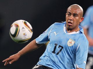 Egidio Arevalo Rios in action for Uruguay at the 2010 World Cup.