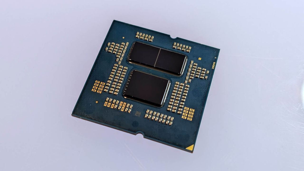AMD Ryzen 9 9950X without a heatspreader showing its three chiplets