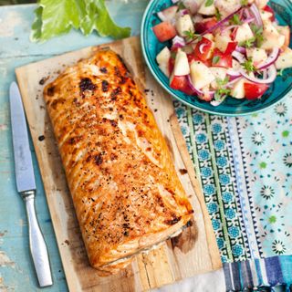 Planked salmon with Nectarine Salad