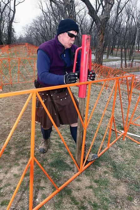 Finishing touches being applied to the barriers in Eva Bandman Park.
