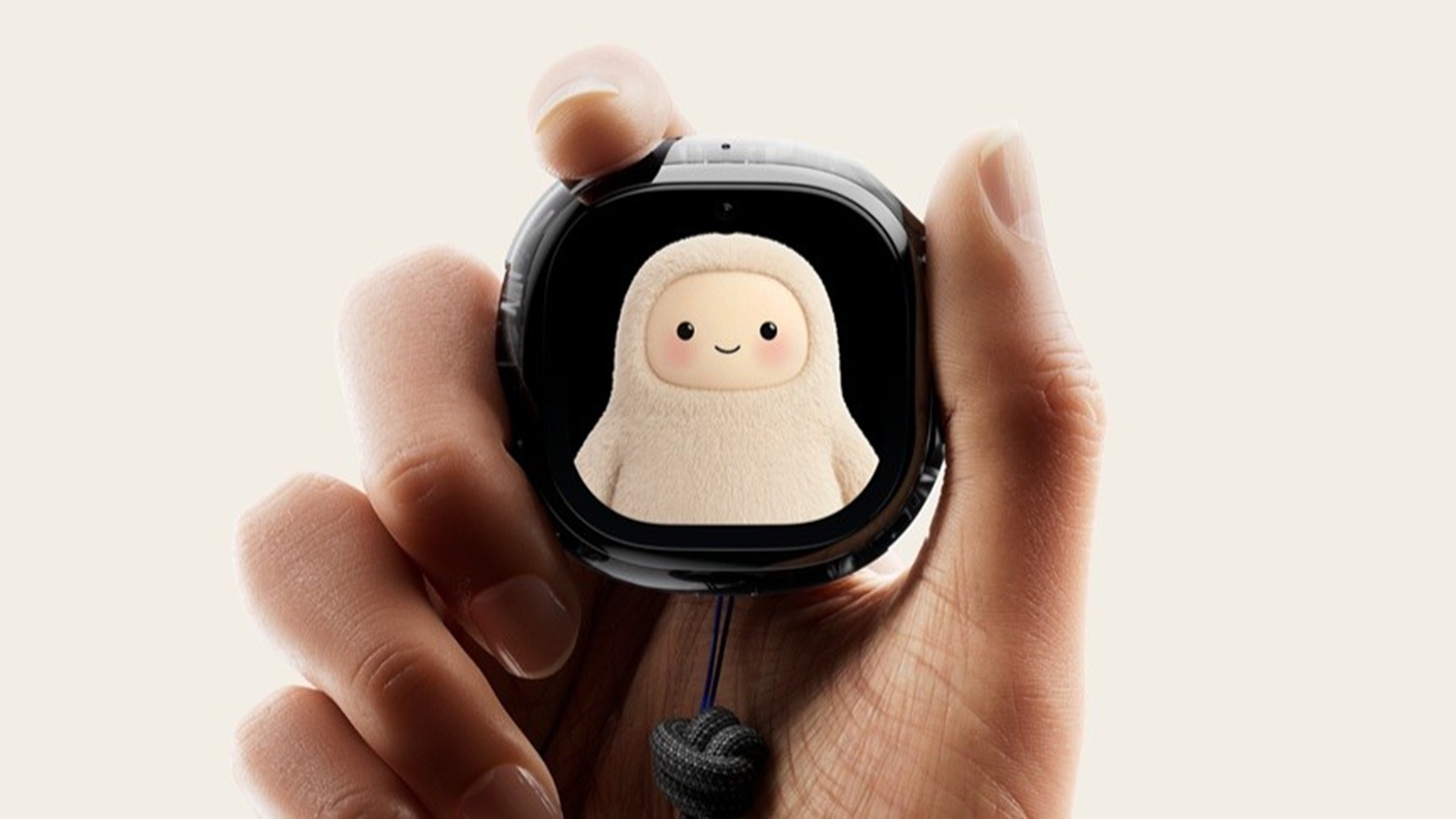 The Meta Muse Charm with a wrist strap, and a 2-inch OLED display with a small avatar.