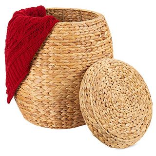 Best Choice Products Vintage Multipurpose Hyacinth Storage Basket, Plant Décor, Handwoven Organizer Tote for Bedroom, Living Room, Bathroom, W/lid - Natural