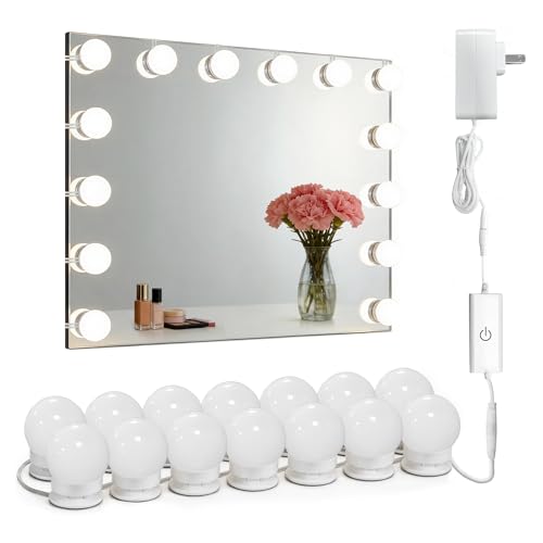Waneway 14 Bulb Vanity Lights for Mirror, Plug-In Power Adapter &amp;amp; Touch Dimmer, 6,000k, 1350 Lumens (mirror Not Included)