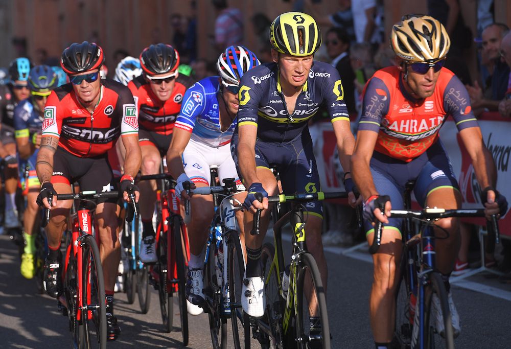 Jack Haig in the lead group near the end of Giro dell'Emilia