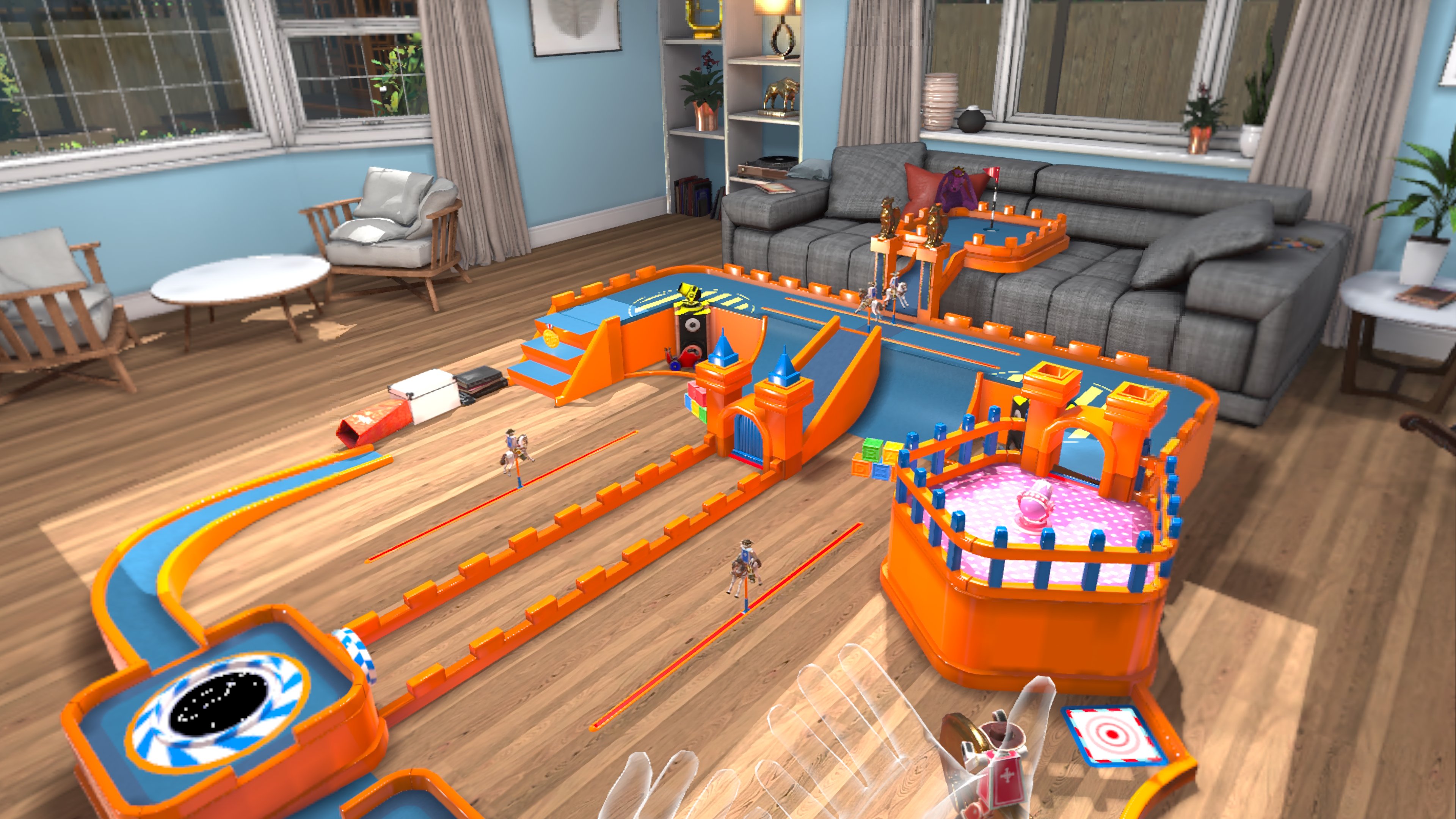House of Golf VR, 3D models seen over rooms in a home