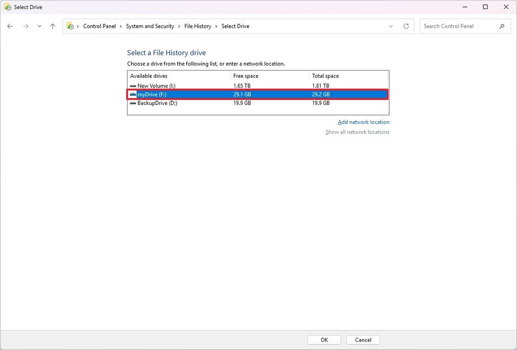 Change drive for File History