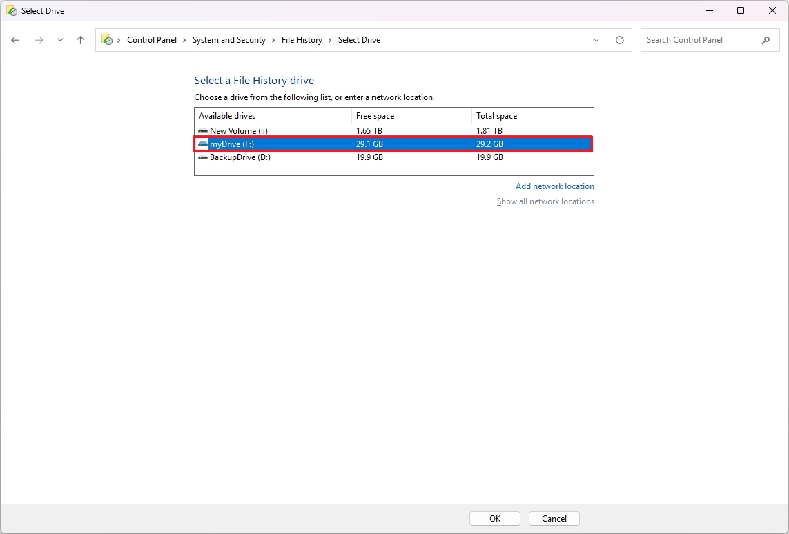 Change drive for File History