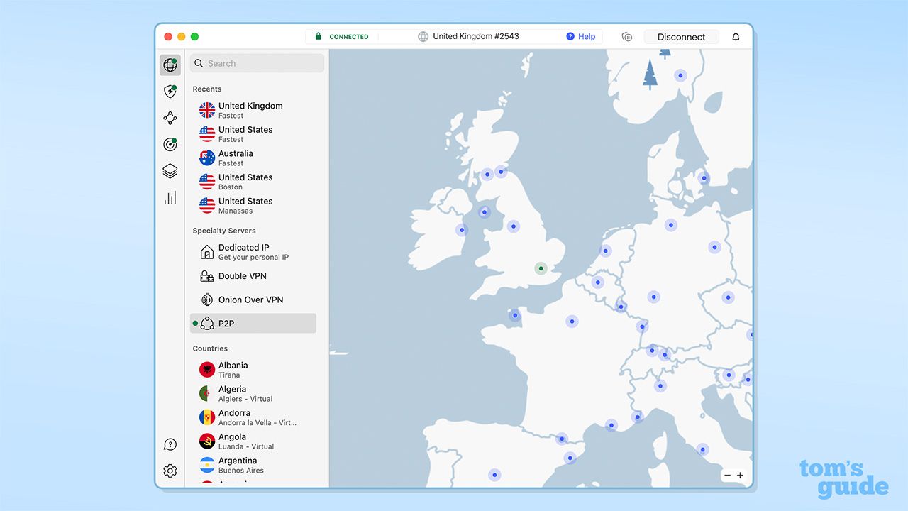 NordVPN's interface on a blue background