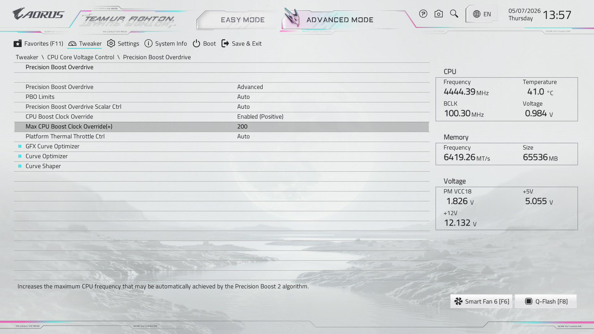 BIOS Screenshow showing minimum CPU boost clock