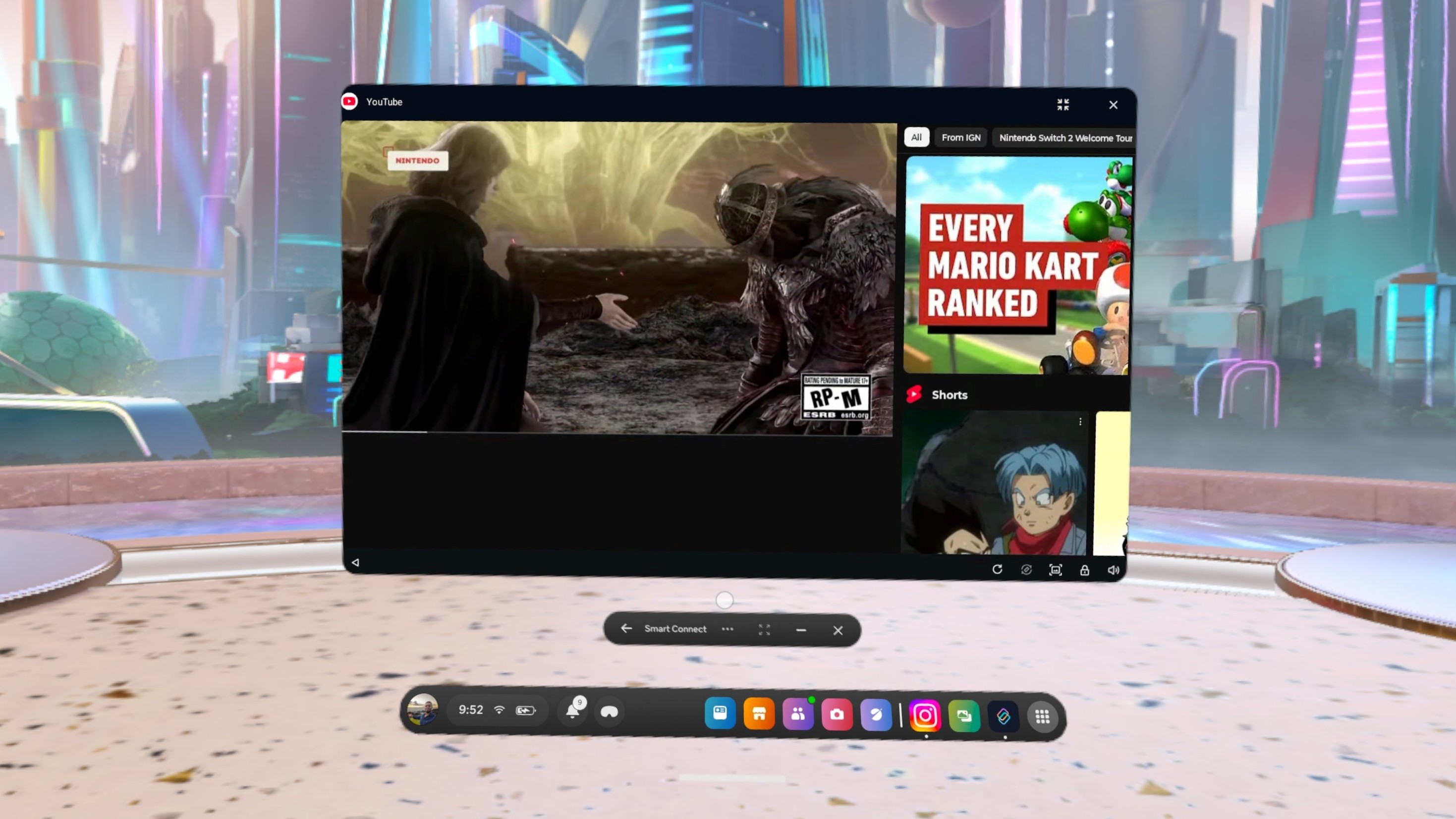 YouTube via Smart Connect on the Quest 3