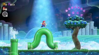 Mario riding a moving pipe in Super Mario Bros. Wonder