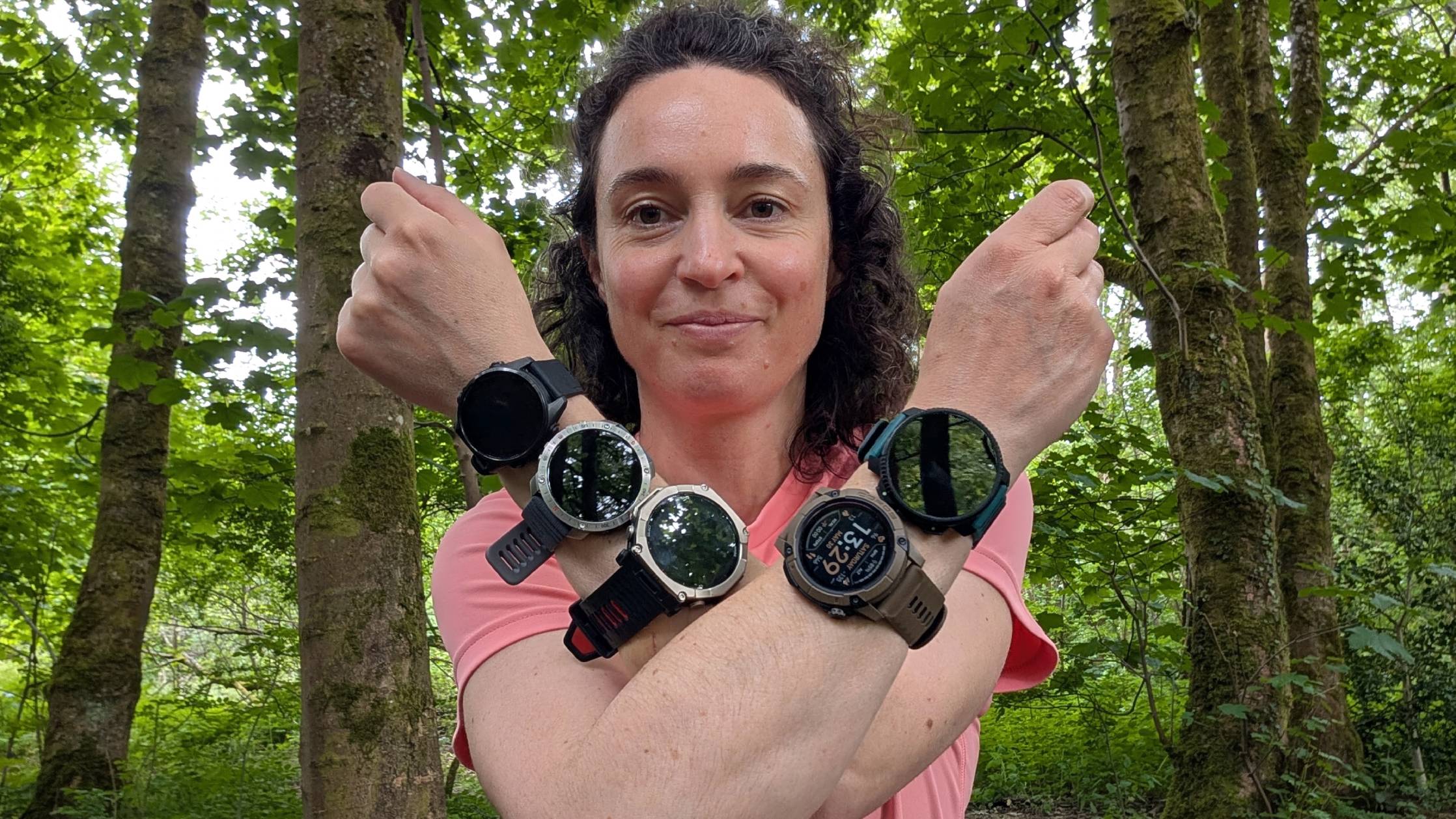 Julia Clarke wearing five watches 