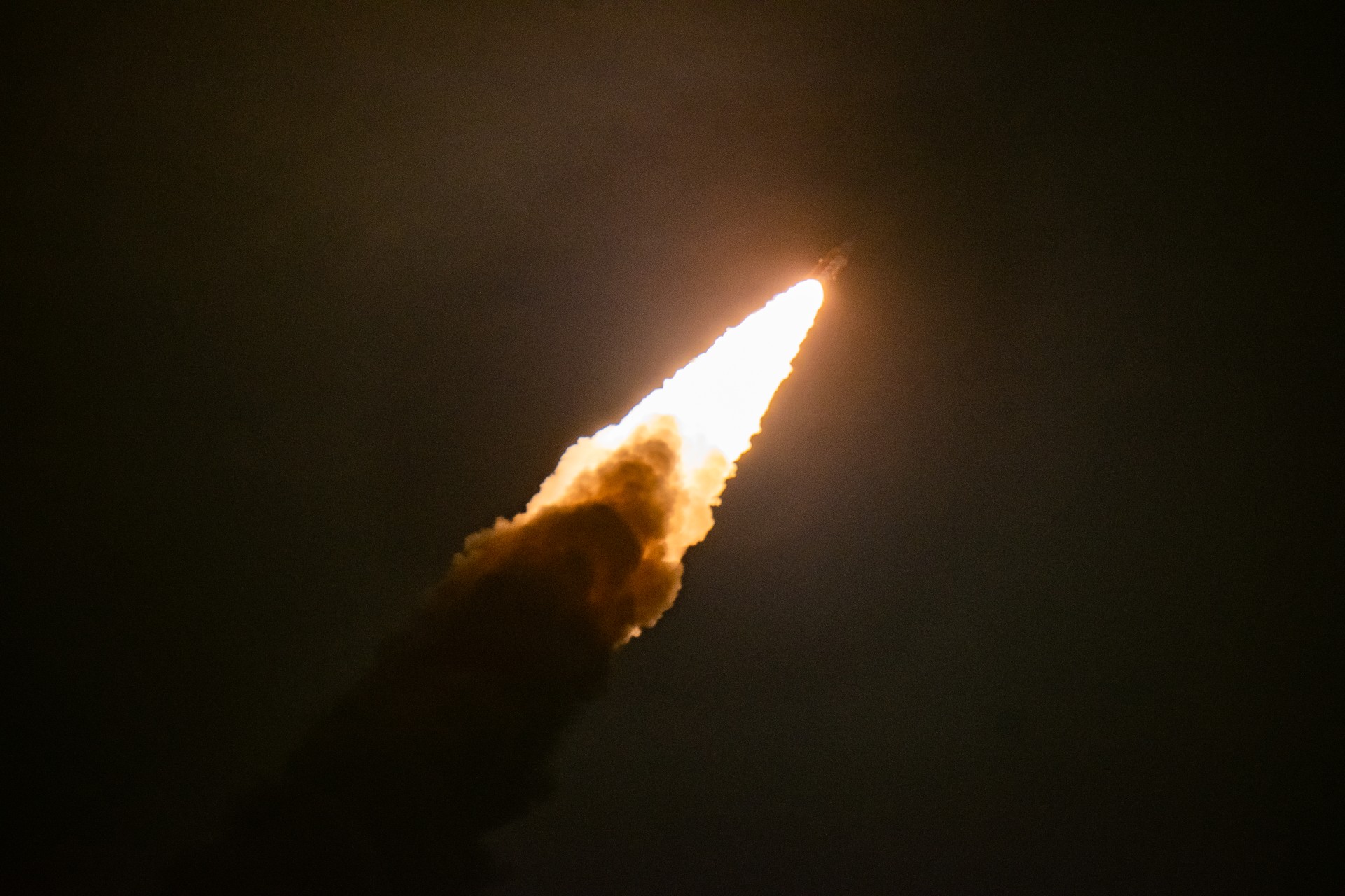The Artemis 1 Space Launch System rocket heads towards deep space after liftoff.