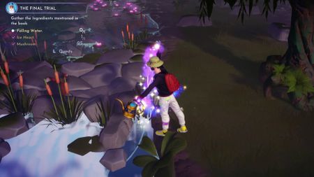 Disney Dreamlight Valley collecting falling water at waterfall