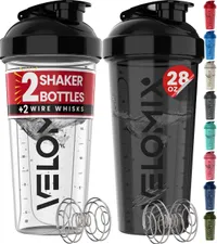  VELOMIX 28 oz Protein Shaker Bottles Two Pack