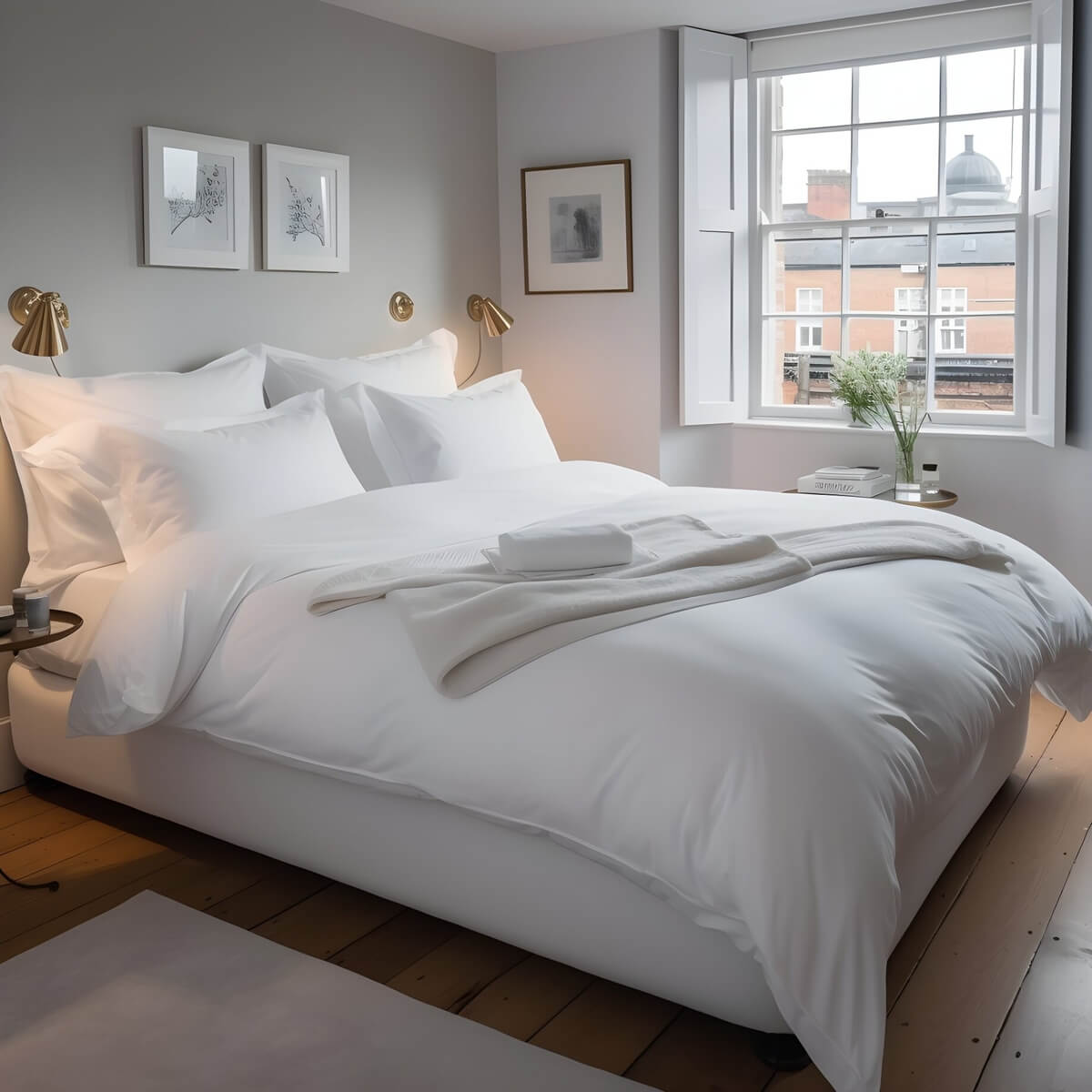 Egyptian Cotton 500 Thread Count Sateen Luxury Duvet Cover and 40cm Deep Fitted Sheet Set With Two Standard Pillowcases, Pure White - Double