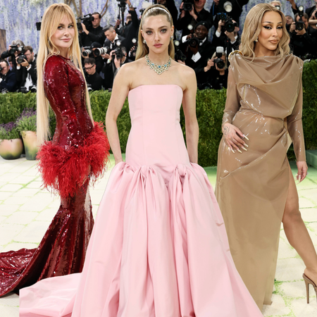 collage of nicole kidman, amanda seyfried, and doja cat at the 2026 met gala 