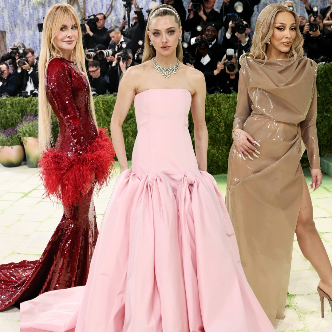 collage of nicole kidman, amanda seyfried, and doja cat at the 2026 met gala 
