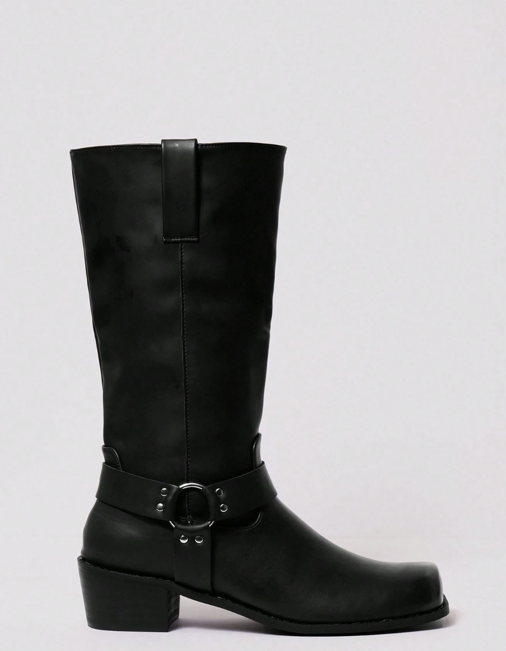 Musera, Square Toe Biker Buckle Boots in Black