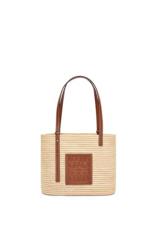 Loewe x Paula's Ibiza, Small Leather-Trimmed Woven Raffia Tote