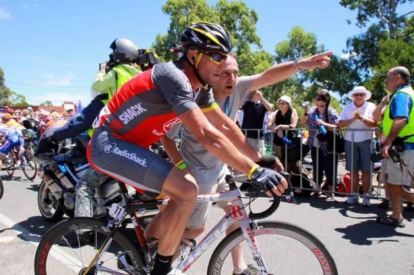 This way to the team car mate. Lance Armstrong (RadioShack) directly after the race