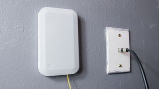 A fiber line and a cable line for internet on an interior wall