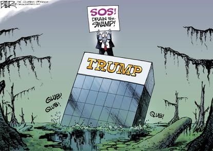 Political cartoon U.S. Trump tower drain the swamp Republicans GOP