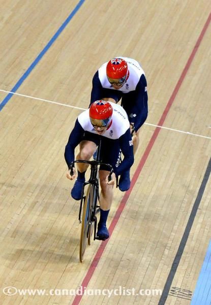 Jason Kenny leads Chris Hoy on lap 2