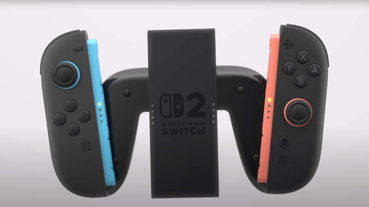 Nintendo Switch 2 JoyCon in the middle of connecting to the included gamepad accessory.