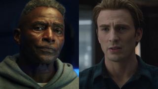 Side by side images of Carl Lumbly's Isaiah Bradley and Chris Evans' Steve Rogers