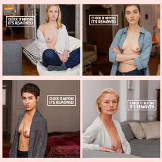 Four pictures of women exposing their breasts