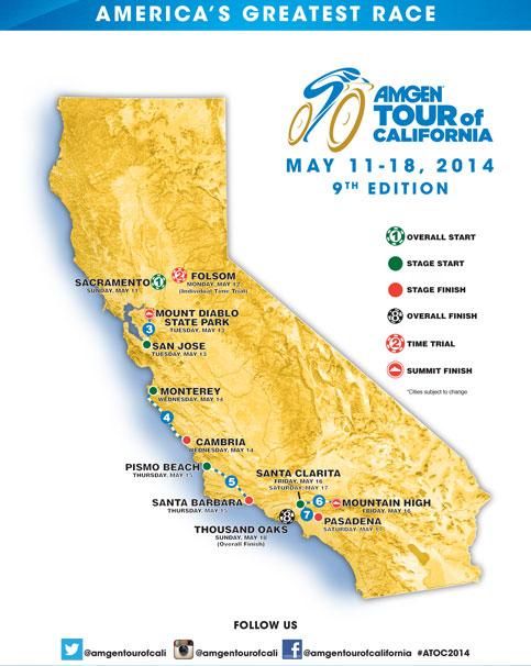 The map of the 2014 Amgen Tour of California