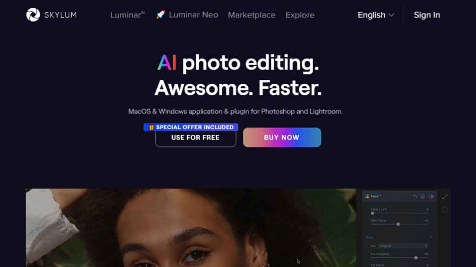 Website screenshot for Luminar AI