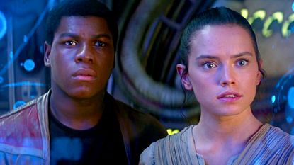 John Boyega (Finn) and Daisy Ridley (Rey) in Star Wars: The Force Awakens