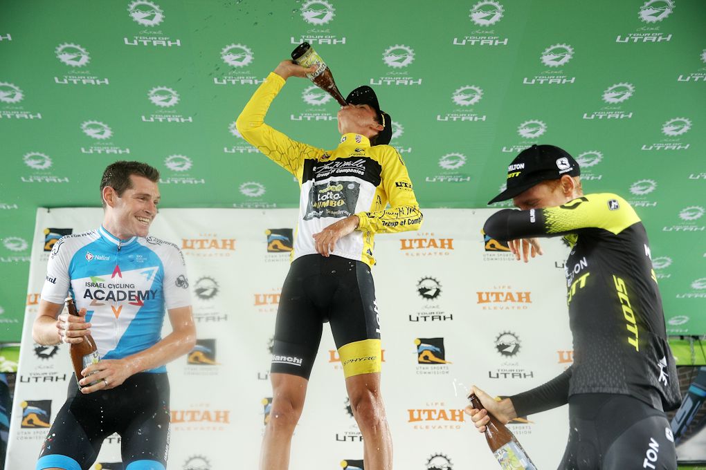Ben Hermans, Sepp Kuss and Jack Haig on the 2018 Tour of Utah podium