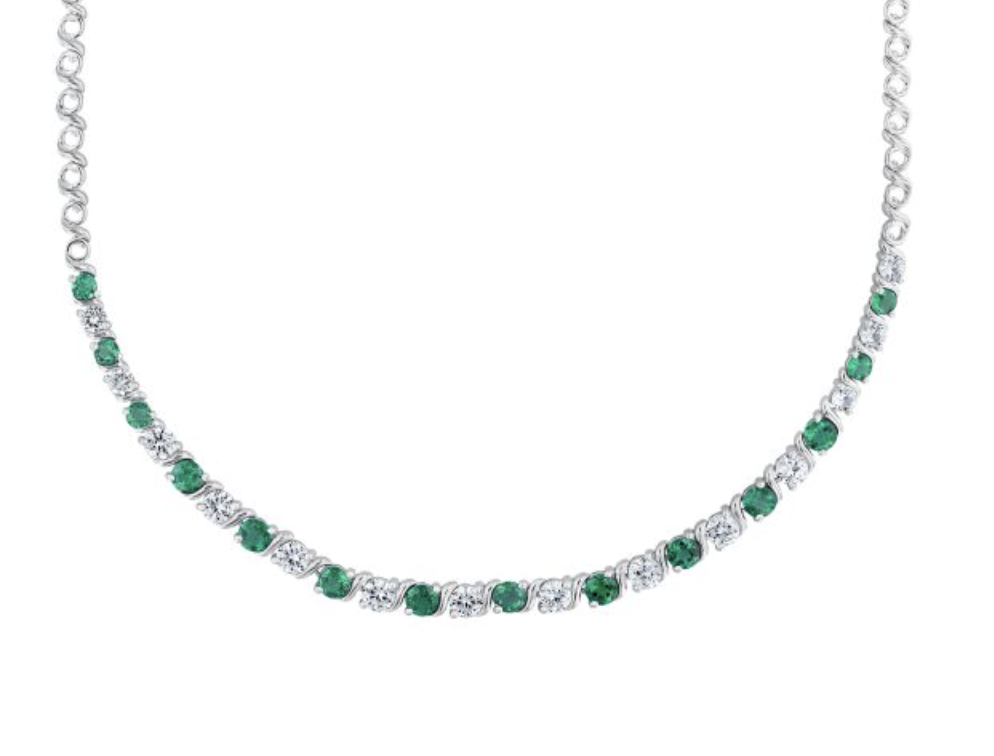reeds, Created Emerald and Created White Sapphire Gemstone Necklace